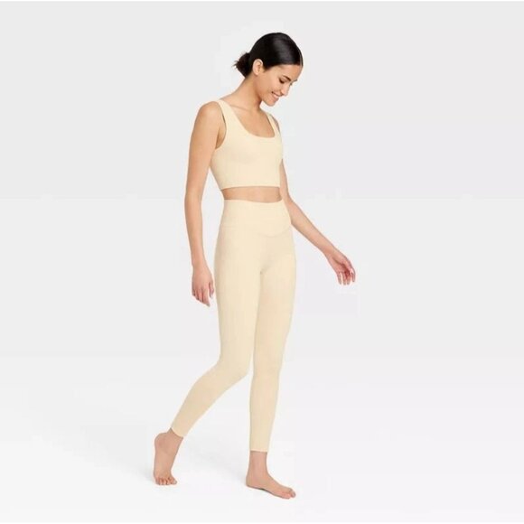 JoyLab Women's Seamless Cable Knit 7/8 Leggings Ivory Size Medium - Picture 2 of 13